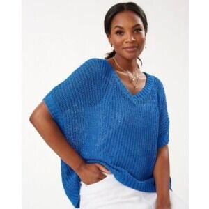 Tommy Bahama Sweater Size M Marlina Tape‎ Yarn Knit Blue Oversized Sweater 💙💙